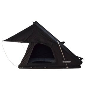 Sportgust MODEL AS rooftop tent side view with rainfly spread